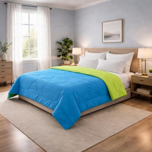 Image of Dream Living Microfibre Reversible Comforter | Double (Aqua & Green, 200 GSM)