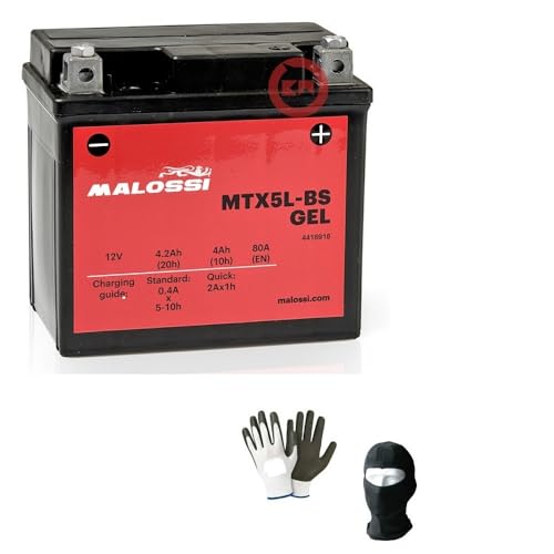 Compatible avec Peugeot Trekker 100 de 1998 à 1998, batterie en gel MALOSSI MTX5L-BS déjà prête à l'emploi active en usine, batterie 4 Ah 12 volts
