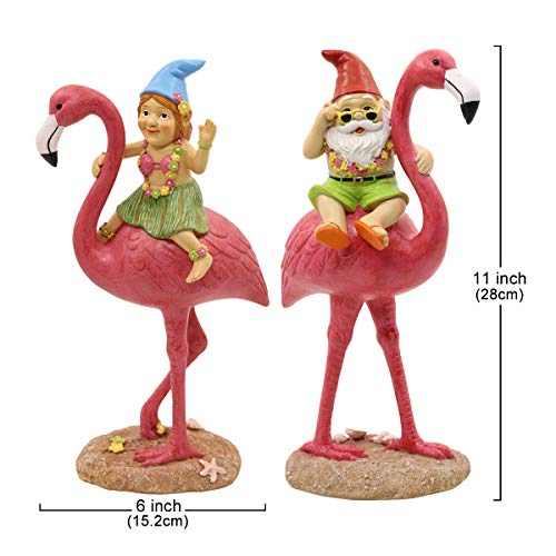 Goodeco 2Pack Gnome Riding Flamingo Figurines - Flamingo Gifts For Women,Adorable Hawaii Gnome With Pink Flamingo Decor,Beach Party Decorations,Mom Gifts For Christmas 6"×11" (M&L) #TOP2