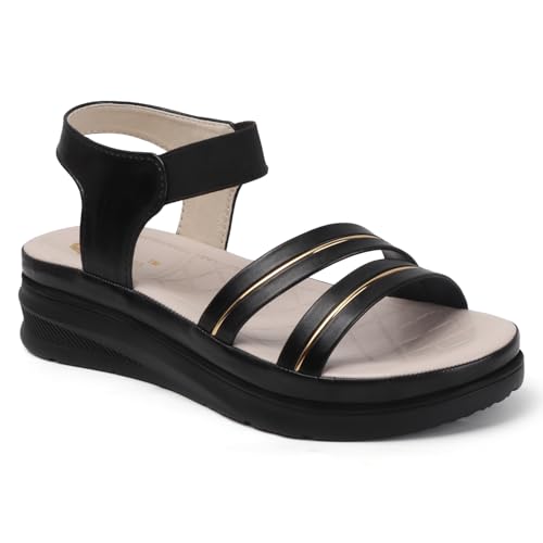 Image of Ladies Hub Stylish Women's Wedge Sandals Platform Heels with Extra Soft Cushioned Footbed, Ankle Strap & Open Toe Style
