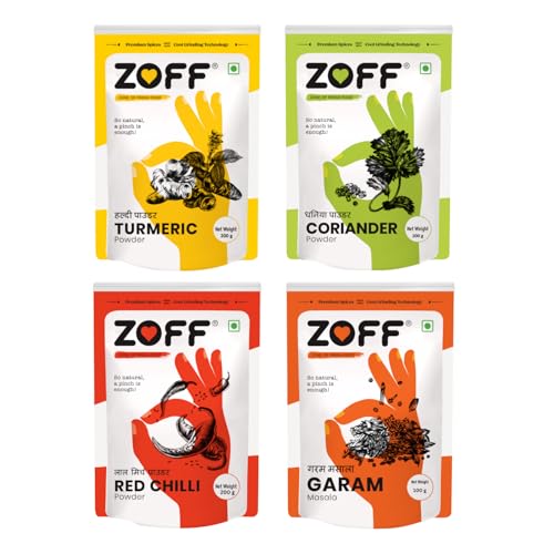 Image of Zoff Powder Masala Spice Combo - Chilli Powder, Turmeric Powder, Coriander Powder & Garam Masala Pack of 4-100g Each