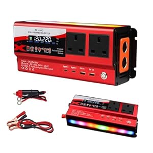 2000W Power Inverter DC 12V/24V to AC 220V, Car Power Inverter with 2 UK Sockets, 2 Type-C, 2 USB, 2 Cigarette Lighter and LED Display, Pure Sine Wave Inverter for Travel, Camping, RV
