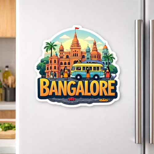 Image of Naxon Indian City Bangalore Theme Souvenir Wooden Fridge Magnet for Refrigerator - Printed Fridge Magnet for Kitchen & Home Decor | Perfect Souvenir Gift | Size 3x3 in | Pack of 1