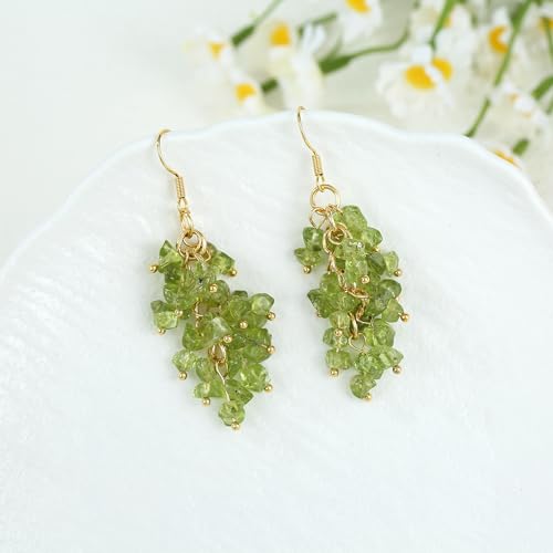 Natural Gemstone Earrings for Women | Natural Tumbled Stones Chip Earrings | Semi Precious Stone Cluster Earrings | Reiki Healing Crystal Long Dangle Hook Eardrop | Birthstone Gift3