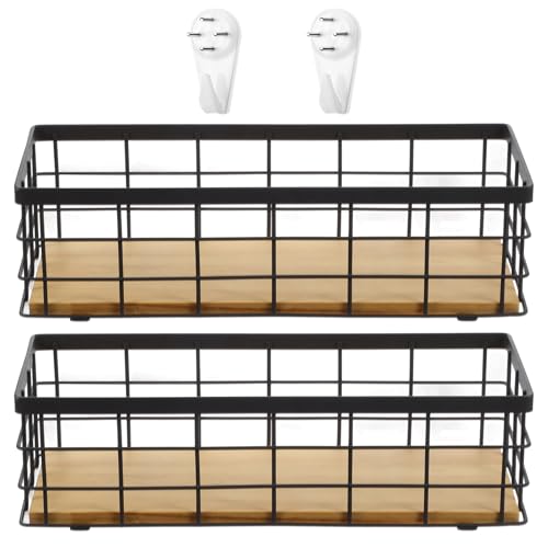 Set of 2 Small Wire Baskets, Narrow Black Metal Storage