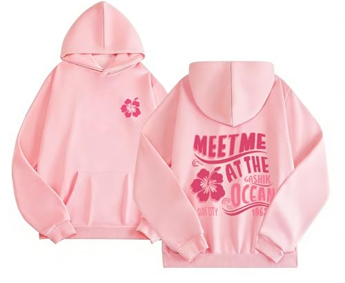 Graphic Girls Pink Puff Hoodie Cute Flower Casual Sweatshirt Kids Teens(Pink S)