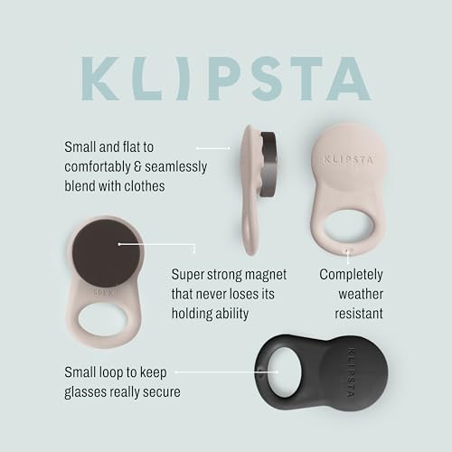 KLIPSTA SPEX Glasses Clips (Black+Stone 2-pack) - Magnetic Glasses Holder for Clothes. Eyewear Strap Alternative, ID Badge Holder. - Thumbnail 6