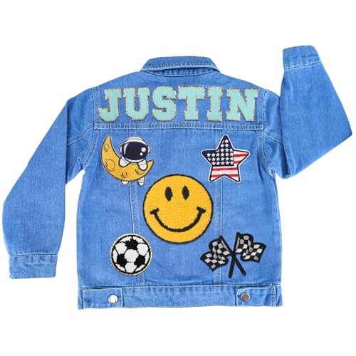 Custom Kids Denim Patch Jacket with Personalized Name | Birthday Gifts for Boys, Custom Fashion Name Denim Jacket, Long Sleeve Jacket, Premium Cotton Jean Jacket for Boys and Girls Aged 1-8