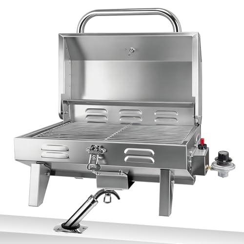 Rod Holder Boat Grill Adjustable Support Boat Grill Mount Ocgrade Frame Stainless Steel Large Grilling Surface Built-With Thermometer Electronic One-Button IgnitionI