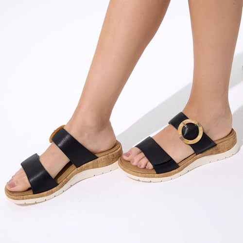 Image of UBFEN Womens Low Wedge Slides Comfy Arch Support Cushioned Footbed