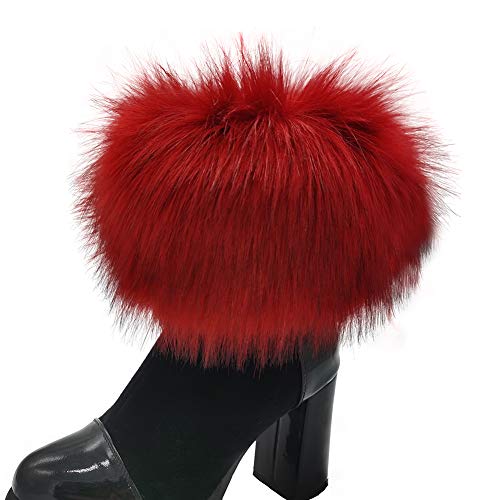 Faux Fur Cuffs Arm Leg Warmers - HOMEYEAH Furry Wrist Cuff Warmer For Women Party Costumes Gifts (B-Wine boot cuff, One Size)