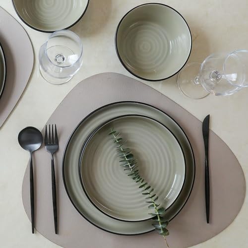 Stone Lain Elica Stoneware 12-Piece Dinnerware, Plates and Bowls Sets, Service for 4, Beige and Black, Modern Dishware, Microwave & Dishwasher Safe by Stone Lain - Image 5