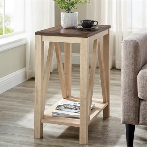 Walker Edison Modern Farmhouse A-Frame Wood Rectangle Side Table Living Room Small End Accent Table, 13 Inch, White Oak - Image 2