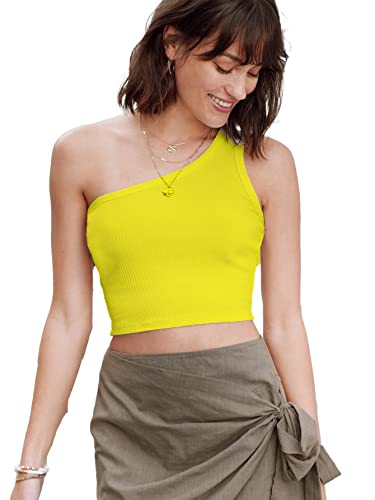 Image of Istyle Can Women's & Girls' Solid Square Neck Ribbed /Knitted Sleeveless Single Shoulder Stretchable Slim Fit Crop Tank Top