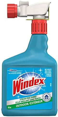 Windex Outdoor Window, Glass, and Patio Cleaner, Streak-Free, Removes Dirt and Grime, Surface Cleaning Shine Spray, 950mL
