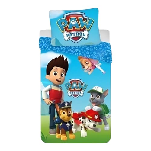 Parure de Lit Paw Patrol, Housse de Couette Pat' Patrouille Réversible avec Taie d'oreiller, 2 Pièces (140x200 cm + 63x63 cm), 1 Personne (Parure Pat...