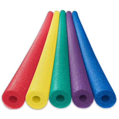 Oodles of Noodles Deluxe Rainbow Pool Noodles Foam - Pack of 5-48 inch x 2.5 inch Multi-Purpose Foam Tubes, Pool Noodles Bulk Floats for Pool, Exercise, Crafts, Padding, Insulation & More