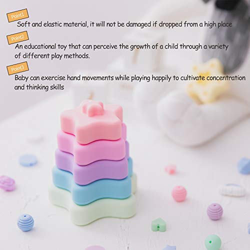 Promise Babe Stacking Toys,Silicone Stacking Rings Teething Toy With Star Shape,Soft Building Blocks,Montessori Early Educational Toy For 6 Month+ Boys & Girls(6Pcs) #TOP5