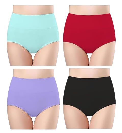 tranding-outfit Cotton Women's Underwear, High Waist Briefs, Assorted Underpants, Tummy Controller Full Coverage Stretchy Panties - 4 Pack Assorted Colure-picture-16
