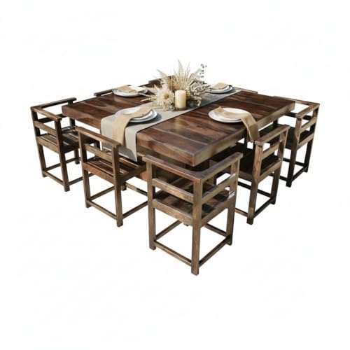 Image of APRODZ Solid Sheesham Wood Dining Table Set of 8 Seater Dinner Dinning Table with 8 Chair for Dining Furniture for Living Room Home Hotel Office Self Assembly (Dark Walnut Finish)