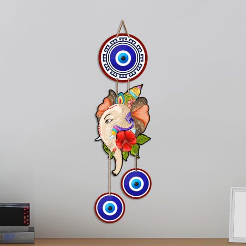 Image of Artvibes Ekdanta Ganesha Evil Eye Wall Hanging for Home Entrance Decor | Nazar Battu Protection Charm for Living Room Bedroom Temple Office | Vastu Positive Energy Lucky MDF Decorative Gift (WH 8566N)