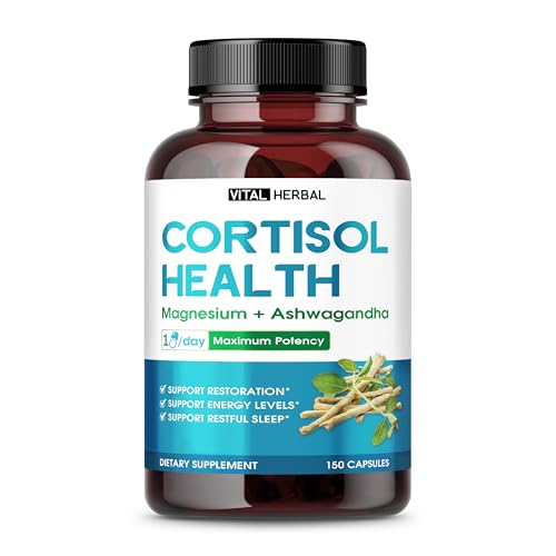 VITAL HERBAL Cortisol Health Supplement – Liposomal Magnesium with Ashwagandha L-Theanine St. John’s Wort – Maximum Potency – Support Restoration, Strength