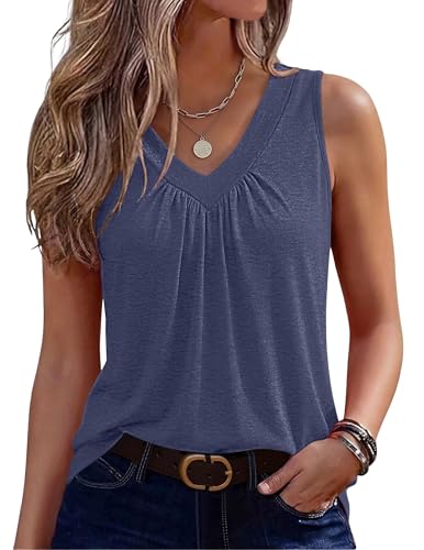 Image of Zeagoo Womens Tank Tops Summer Sleeveless Loose Fit Tops V Neck Pleated Shirts Basic Tees Dressy Casual Trendy Clothes