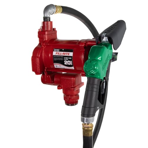 Image of Fill-Rite FR710VB 115V 20 GPM Fuel Transfer Pump with Discharge Hose & Automatic Nozzle, Red | Gasoline, Diesel, Kerosene, Ethanol Blends, Methanol Blends & Biodiesel up to B20