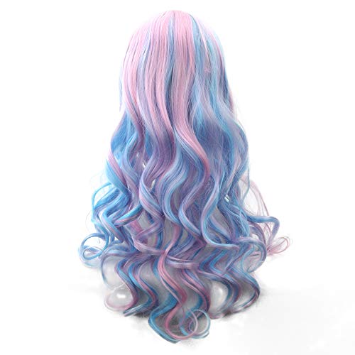 Mojun 70Cm Women's Long Curly Light Blue Gradient Pink Wigs Anime Lolita Harajuku Style Colorful Wig #TOP2