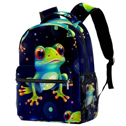 Sac à dos d'école grenouilles et ciel étoilé avec compartiment principal