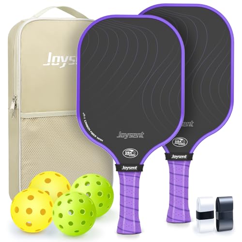 Joysent Pickleball Paddles Set, USAPA Approved Carbon Fiber Pickleball Set of 2 with Beginner Pickleball Rackets,Indoor Outdoor Pickle Balls for Adults Men Women, JT-1, Purple by Joysent - Used condition - CA$43.49