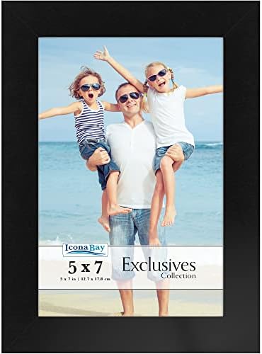 Icona Bay 5x7 Black Picture Frame, Sturdy Wood Composite Photo Frame 5 x 7, Sleek Design, Table Top or Wall Mount, Exclusives Collection
