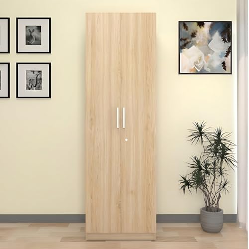 Image of Amazon Brand - Solimo Kiano 2 Door Wardrobe | 1 Hanger Rod & 4 Shelves | Cupboard | 60L x 45W x 180H CM | Wood Oak Light Finish | DIY