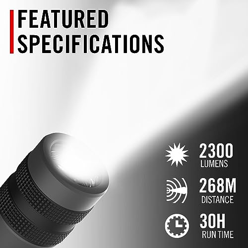 Coast GX30 2300 Lumen Waterproof Alkaline and Rechargeable Dual Power LED Flashlight with Twist Focus, Anti-Roll Cap and Textured Handle, 6 x AA Batteries Included (length 8.5 inches)
