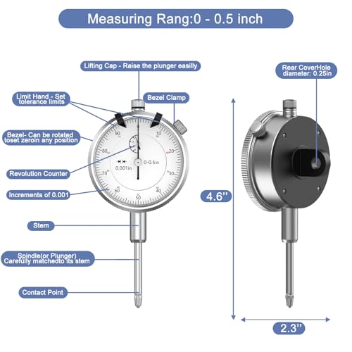Image of HDLNKAK Dial Indicator Bore Gauges 2 inch-6 inch /0.001 inch, Extender Internal Diameter Gauge, Cylinder Bore Gauge Measurement, Bore Measurement Instrument Ensuring Precision for Machinists.