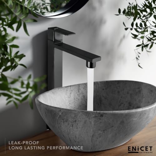 Image of ENICET 12 Inch Wash Basin Tap, Matte Black, SS-304, Table Top Basin Tap, High Neck Pillar Cock, Black Taps for Bathroom, Tall Extended Body, Foam Flow (TE120BLACK)