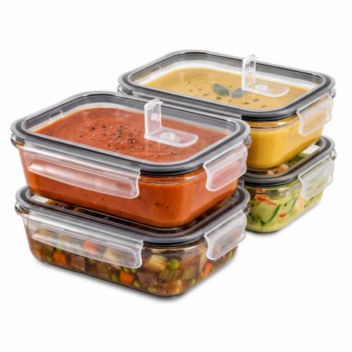 Sorbus Glass Meal Prep Containers, Airtight Lids (4 Rectangular Vented Lid)