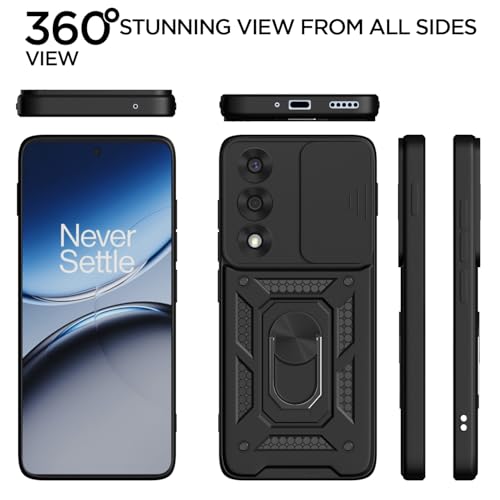 Image of Pikkme Back Cover for Oneplus Nord 5 5G | D10 Tough Armor | 360 Protection Case | Sliding Camera Shield Cover & Ring Holder Stand Bumper Case (Black)