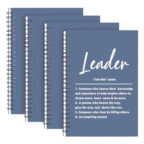 WHLBHG Leader Gift Spiral Journal Leader Definition Gift Boss Appreciation 4Pcs Lined Spiral Notebook Mentor Gift Boss Journal Notebook for Women Men (Spiral-4Pcs leader dark blue)