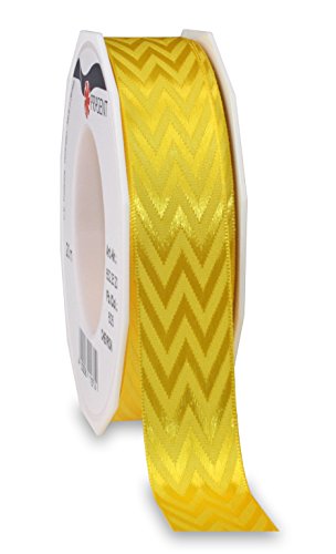Präsent - Chevron Woven Ribbon Yellow 20-m-Roll 25 mm width, Cream-gold, 25mm - 20m