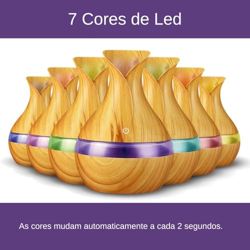 Umidificador Madeira Ultrassônico Difusor Aromaterapia Aromatizador Purificador USB Led Design Elega