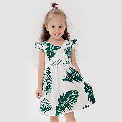 Mommy and Me Dresses Floral Printed Matching Dress Straps V-Neck Green Leaves Print Sleeveless Beach Skirts4