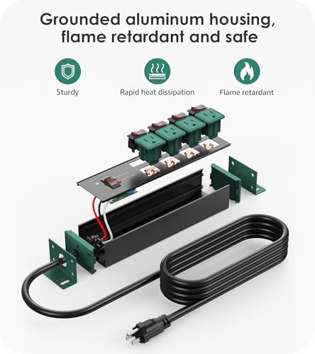Image of CCCEI 2PCS Heavy Duty Power Strip Surge Protector 20 AMP Individual Switches. 12 Gauge Extension Cord with Multiple Outlets. Garage, Shop, Industrial Wall Mount Electric Extender. 4FT, Green.