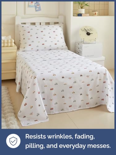 Image of Kids Twin Size Car Bed Sheets - 3 Piece Kids Car Sheet Set - Speedy Vehicle Bedding - Ultra-Soft, Cute & Cozy - Breathable & Machine Washable - Wonderful Auto Bed Set for Boys, Girls, Teens & Toddlers