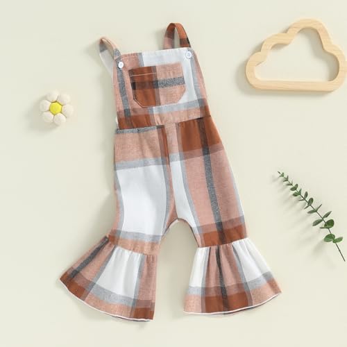 ZAXARRA Toddler Baby Girl Clothes Baby Girl Jumpsuit Flannel Plaid Baby Overalls Straps Bell-Bottom Fall Winter Outfits3