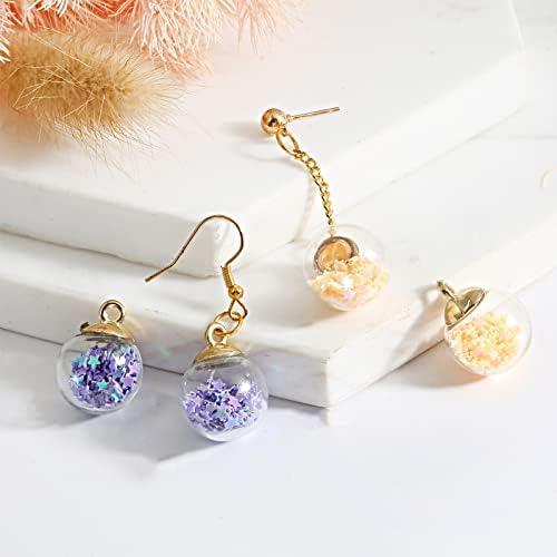 QOCO 50pcs Crystal Glass Ball Charms Pendant with Glitter Star Sequins, Wishing Handmade Pendant Decorations Jewellery Charms for DIY Necklace Bracelet Jewellery Xmas Party Home