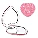 Dimeho Compact Folding Mirror Heart Shaped Magnifying Mini Vanity Mirror Portable Travel Makeup Tools for Purse Double-Sided Cute Glitter Cosmetic ccessories (Pink-Silver)