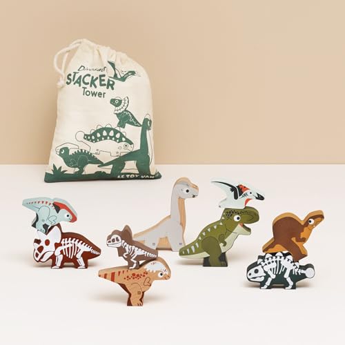 Image of Le Toy Van Wooden Jurassic Stacking Dinosaurs & Bag, 18m+