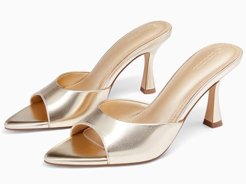 Image of Coutgo Womens Heeled Mules Pointed Peep Toe High Heels Slip On Backless Mule Sandals Dress Shoes