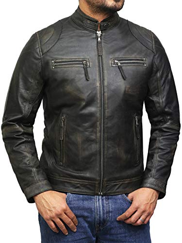 BRANDSLOCK Vintage Herren Echtes Leder Biker Jacke Distressed